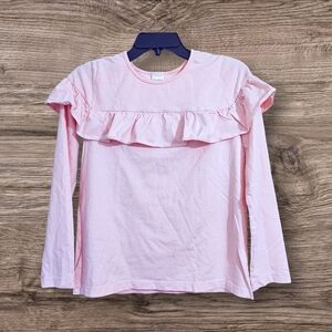 Hanna Andersson Thick Pink Cotton Long Sleeve Ruffled Top Girls Size 12
